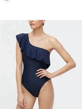 J. Crew One-Shoulder Ruffle One-Piece Swimsuit - Navy